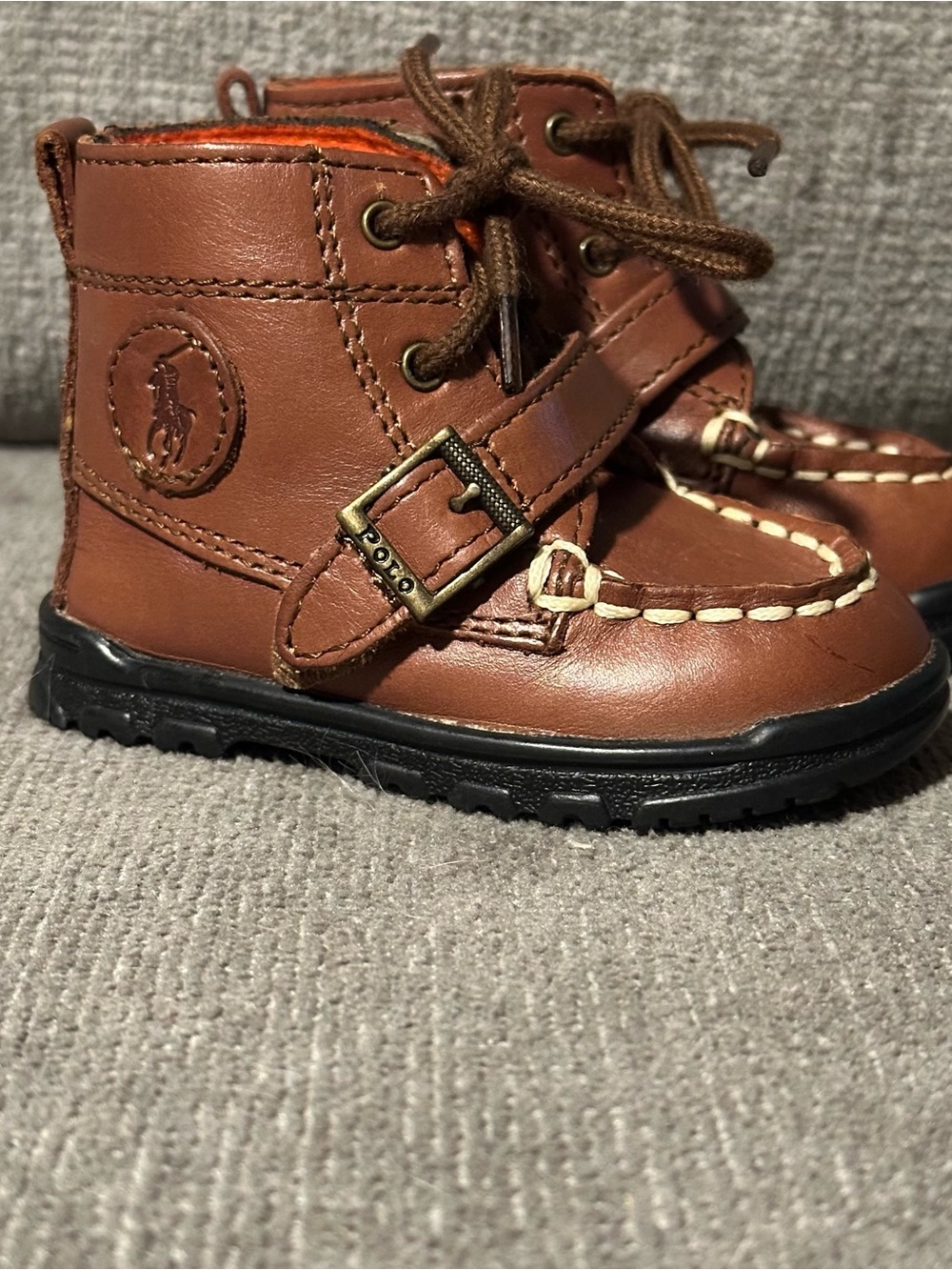 Polo by Ralph Lauren Brown Leather Kids Hiking-Style Boots